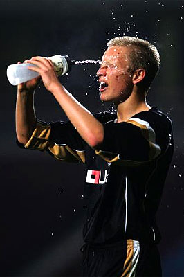U17 England international Josh Wright cools down during an FA Youth Cup match 