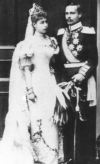 Wedding photo of HRH Princess Victoria Melita of the United Kingdom of Great Britain and Ireland and HRH Grand Duke Ernst Ludwig of Hesse and by Rhine