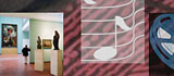 Collage aus Ausstellungsraum, Musiknote und Aufschrift Kultur-Tipps; Rechte: WDR