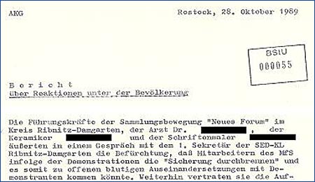 Information der Auswertungs- und Kontrollgruppe (AKG) der Rostocker Stasi-Bezirksverwaltung über die brisante Situation in Ribnitz-Damgarten
