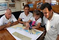David, Vilfredo e Heloisa ensinam a pequena Kat como interpretar um mapa