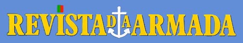 revista da armada - letras amarelas em fundo azul, com uma ancora branca ao centro e a bandeira portuguesa a fazer de acento da letra i