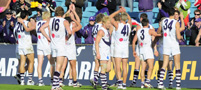 There weren't too many Fremantle fans at AAMI but the ones who were there enjoyed the moment.