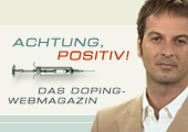 Logo "Achtung, positiv! Das Doping-Webmagazin"; Moderator Claus Lufen; Rechte: sport.ARD.de