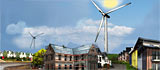Wohnsiedlung mit Windrad und Solaranlagen; Rechte: WDR