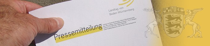 Bild mit Pressemitteilung und Wappen des Landtags von Baden-Wrttemberg