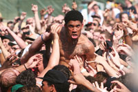 Hodgy Beats of Odd Future Wolfgang Kill Them All crowd surfs during the 2011 Pitchfork Music Festival in Union Park on July 17, 2011 in Chicago, Illinois.