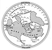 Abb. 4 Das Weltbild der frühen Hellenen zeigt den Erdkreis, umflossen vom Urstrom Okeanos.