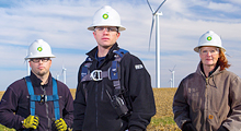 Kathy Sowers (right), Curt Wehkamp (left) and Cyle Newton (center), Facilities Management at Fowler Ridge Wind Farms, USA.
